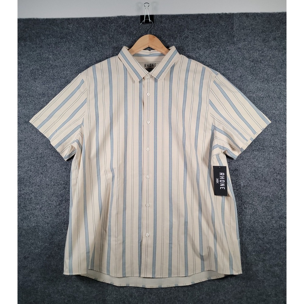 Rhone Brezza Shirt Mens XXL Striped Linen Blend Short Sleeve Button Up NEW $128